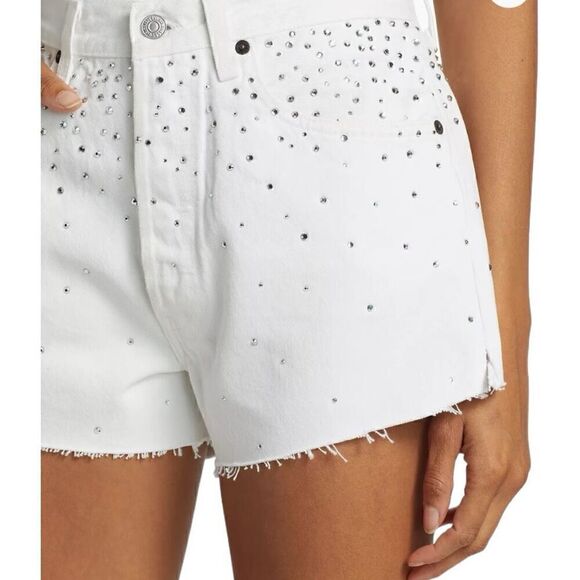 Re/done & Pam Crystal Mid-rise White Denim Shorts Size 32 (10-12) - Picture 4 of 14